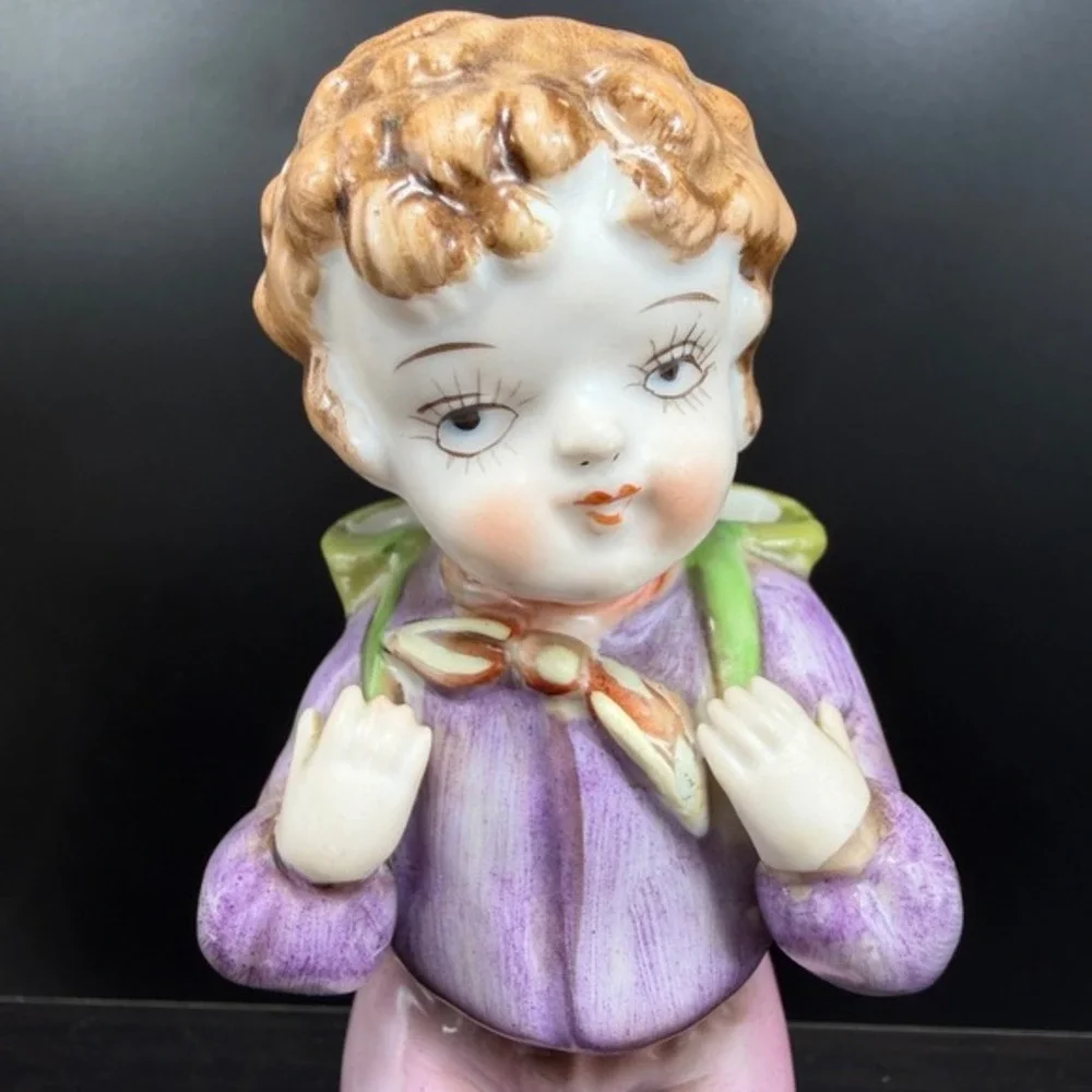 Ardalt Boy Figurine Matchstick Holder Bud Vase‎ Hiker Backpack Porcelain Figure